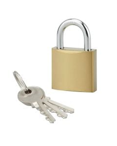 Padlock brass-plated steel padlock with nickel-plated steel handle in 30mm with 3 keys varied