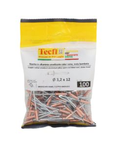 Copper anodized dome blind rivet,al/zp steel, Ø 3,2x12mm, Bag 100