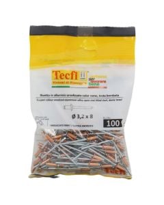 Copper anodized dome blind rivet,al/zp steel, Ø 3,2x8mm, Bag 100