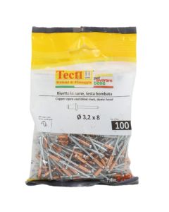Open end dome head blind rivets, copper/zp steel, Ø 3,2x8mm, Bag 100