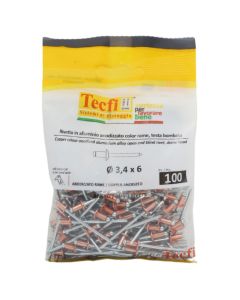 Copper anodized dome blind rivet,al/zp steel, Ø 3,4x6mm, Bag 100