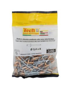 Copper anodized dome blind rivet,al/zp steel, Ø 3,4x8mm, Bag 100