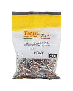 Open end dome head blind rivets, copper/zp steel, Ø 3x10mm, Bag 100