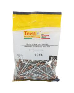 Open end dome head blind rivets, copper/zp steel, Ø 3x8mm, Bag 100