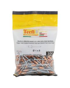 Copper anodized dome blind rivet,al/zp steel, Ø 4x8mm, Bag 100