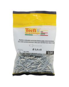 white dome blind rivets, al/zp steel ISO 15977-RAL 9002 grey, Ø 3,4x8mm, Bag 100