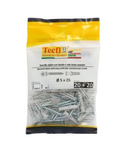 Nylon anchor w/flat CSK head chipb.screw zp, Ø5x25mm, Bag 20