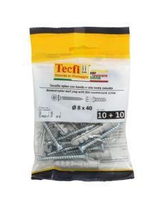 Nylon anchor w/flat CSK head chipb.screw zp, Ø8x40mm, Bag 10