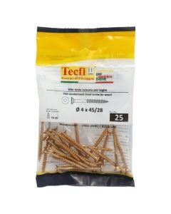 Flat CSK head torx recess chipboard screw,yellow zp, Ø4x45/28mm, Bag 25