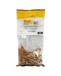 Flat CSK head torx recess chipboard screw,yellow zp, Ø6x60/35mm, Bag 25