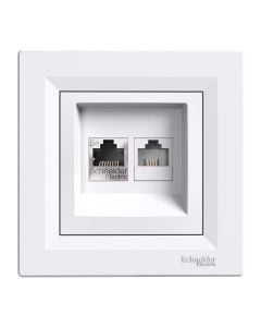 Phone / data outlet with frame white RJ45+RJ11 cat5e