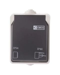 Kuti prize Emos, 250 V¼/10 AX gri/e zeze, 2 module, IP44