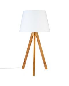 Table light BAHI, 1xE27, 1x60W, D. 50 x H. 55 cm, wood / textile material, white color, 230V.