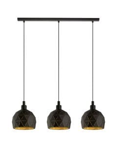 Lighting Eglo. Linear light ªRoccaforteª with 3 elements, Black with gold, metal, with 3xE14 lamp, length 71 cm