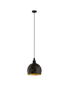 Lighting Eglo "Roccaforte", in Hanging, metal material, black color with gold, with light casting effect, with 1xE14 lamp, diameter 20 cm, length 110 cm, 5 years warranty