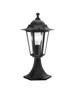 Exterior floor lighting, with E27 1x60W lamp, solid black aluminum material, with clear glass. IP 44 kun dra water and length 38.5 cm