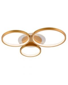 Ceiling Led Light with three rings,40W, 3000K, 40x49x7 cm, gold