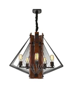Pendant light, 5xE27, 68x55x120 cm, Wood/Black