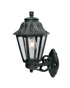 Exterior wall post light, Fumagalli, black, clear diffusor, 1 x E27