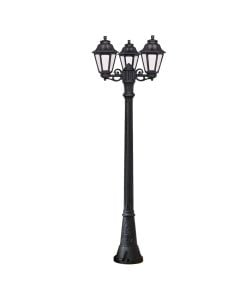 Exterior post light, Fumagalli, black, clear diffusor, 3 x E27, 209 cm
