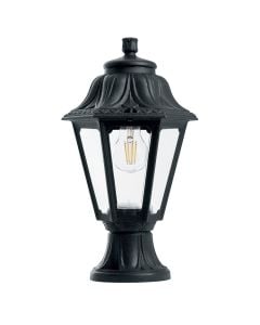Exterior post light, Fumagalli, black, clear diffusor, 1 x E27, H38.5 x D13 cm