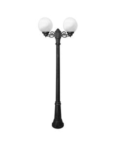 Exterior globe post light, Fumagalli, black, white globe, 2 x E27, H205 cm, D25 cm