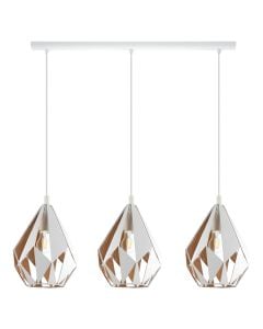 Hanging light " CARLTON 1", E27 3x60W, white/gold steel, H110cm , L80.5 cm, D 20.5 cm