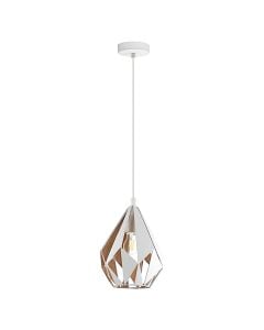 Hanging light " CARLTON 1", E27 1x60W, white/gold steel, H110cm ,  D 20.5 cm