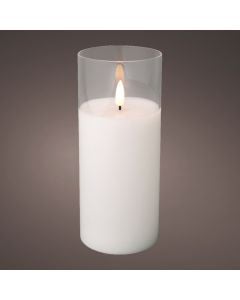 Qiri dekorues me xham,led efekt flake me bateri 2XAA, ndricim i ngrohte, D7.5xH17.5 cm, i bardhe,perdorim i brendshem