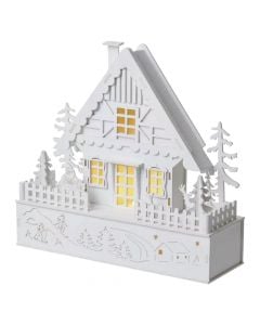 Dekor festiv shtepi, 5 led ndricim i ngrohte, me bateri 2xAA, 30x28 cm, dru i bardhe, perdorim i brendshem