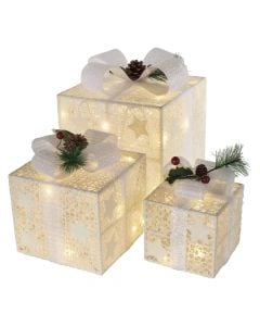 Dekor festiv dhurata, 3 pc, 60 led ndricim i ngrohte, 11x11, 13.5x13.5, 20x20, te bardha, perdorim i brendshem