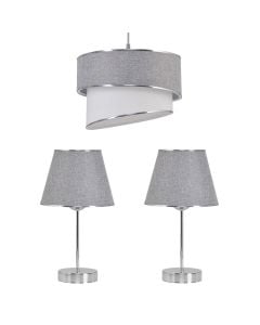 Set, 1 ndricues I varur + 2 ndricues tavoline , E27, 1x60 W, tekstil ngjyre gri/I bardhe, H35 cm