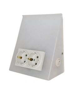 Wall monted box, with two schukos and cold white light,  17x7.5x14 cm, metalic, gray
