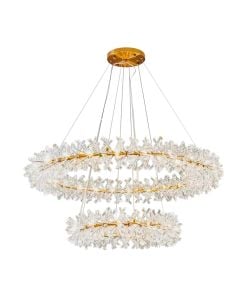 Crystal hanging light, 60xG4, D60 + D100 cm, gold, metal/glass.