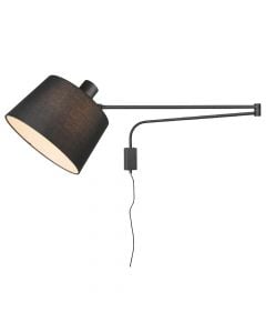 Wall light with adjustable arm, E27, 230 V, 28x28 cm, metalic/fabric, black mat