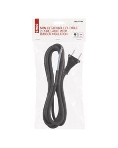 Flexo rubber cord with plug. 1 schuko plug in, 2x 1.5mm2, 3m, black