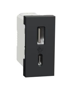 USB socket, 1 mod, type A+C, 12w, black