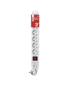 Power strip, 6 sockets, 3M, 3x1.5mm, white, with switch