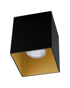 Wall light, 1xGU10, 12x10cm, black/gold, rectangel