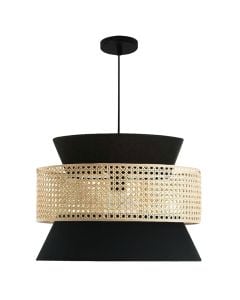 Pendant light, E27, textile, black/wood, 50x36cm