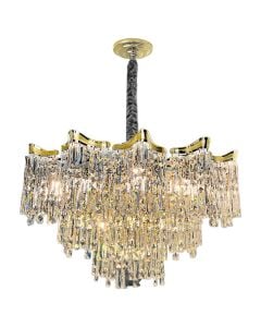 Pendant lamp, 12xE14, D.60cm, metal/crystal, gold