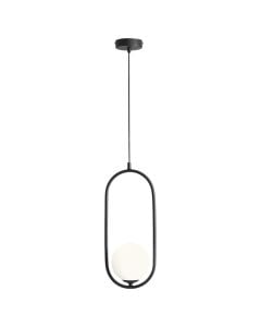 Pendant light, E27, D.15cm, glass globe, black