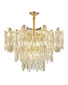 Pendant lamp, 12xE14, D.60cm, metal/crystal, gold