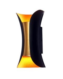 Ndricues muri I jashtem, 2x5W, 3000K, 20x10x10cm, IP65, alumin, e zeze/gold