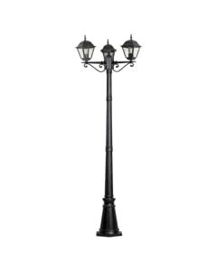 Outdoor post light, 3xE27, 60x220cm, IP44, aluminum/glass, black