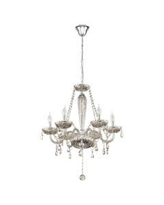 Ndriçues i varur BASILANO, 6x40W, E14, 64x72 cm, çelik- xham, (ngjyrë kromi- qelqi)