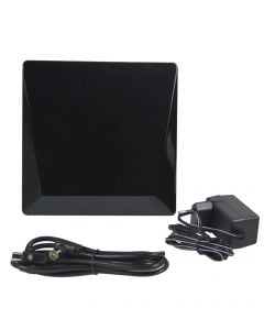 Indoor terrestrial ant. DTV-11, Lte DAB/DVB-T/T2,  44 dBi, 160–230 MHz, 470–790 MHz, DC
6 V/50 mA, 1.5 m cable, 165 × 165 × 20 mm, black, IP20
