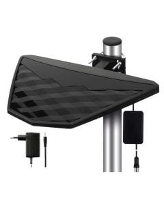 Outdoor antenna BEN-DIO2, LTE,  48dBi, Full HD broadcasts,
470–790 MHz, DC 6 V/50 mA,
5V/30 mA, 325 × 20 × 230 mm, IP65, black color