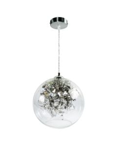 Pendant lamp,  dia 30cm, clear glass shade with steel decoration inside, E27 1X60W bulb exluded