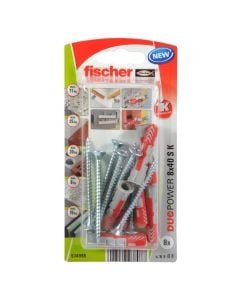 Fischer upa plastike universale DUOPOWER 8 x 40 & vida kokë kryq  5 x 60